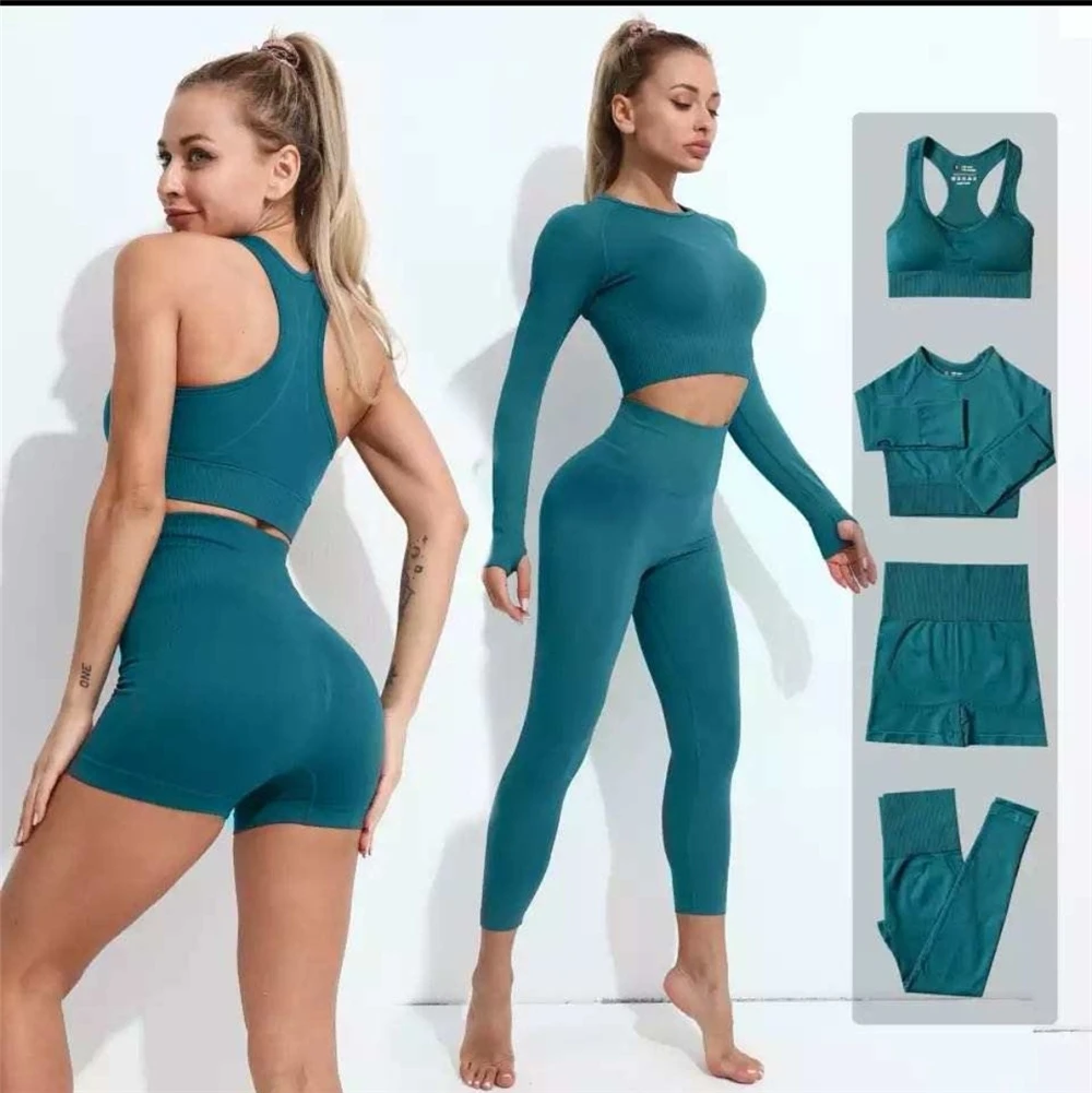 

LX677 2021 Fitness Wear Sport Yoga Bra and Leggings Set Custom Workout Clothing Yoga Outfit for Women 4 piece, More than 30 different colors available