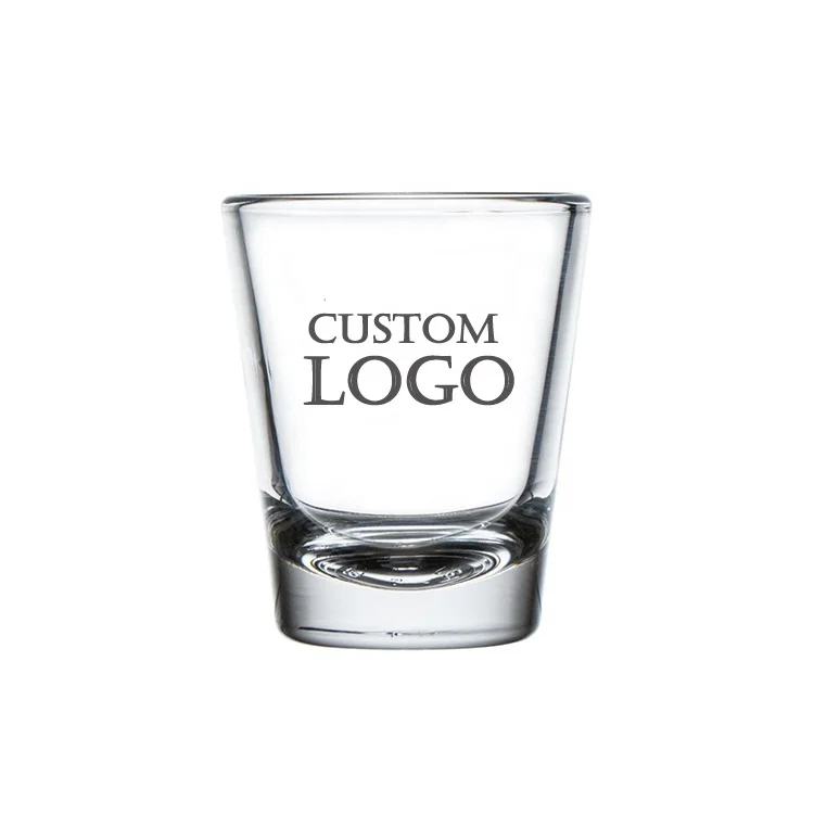 

Custom logo printing 1.5oz/2oz/50ml small bullet shot glass with thick bottom, Transparent clear