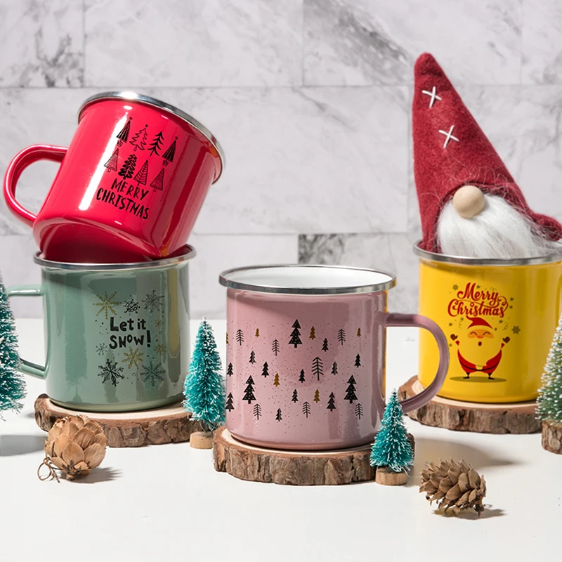 

PYD Life Wholesale Sublimation Outdoor Christmas Enamel Metal Travel Coffee Camping Mug Custom Logo Mug, Colored