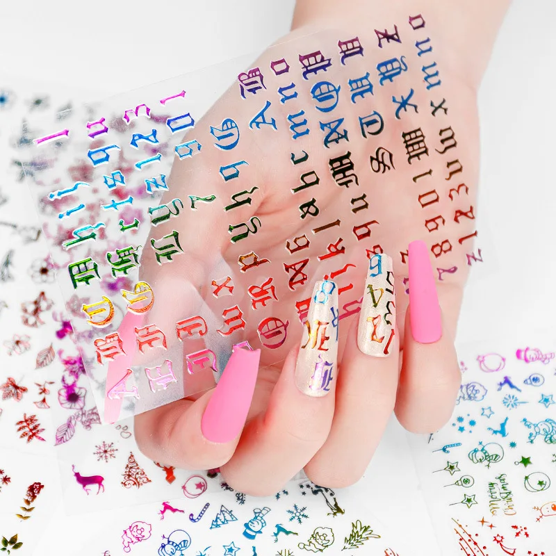 

Fast Shipping Nail Art Stickers for Manicure DIY Laser Hollow Flowers Snowflakes Fawns Leaves Christmas Stickers for Nail Art, Colorful