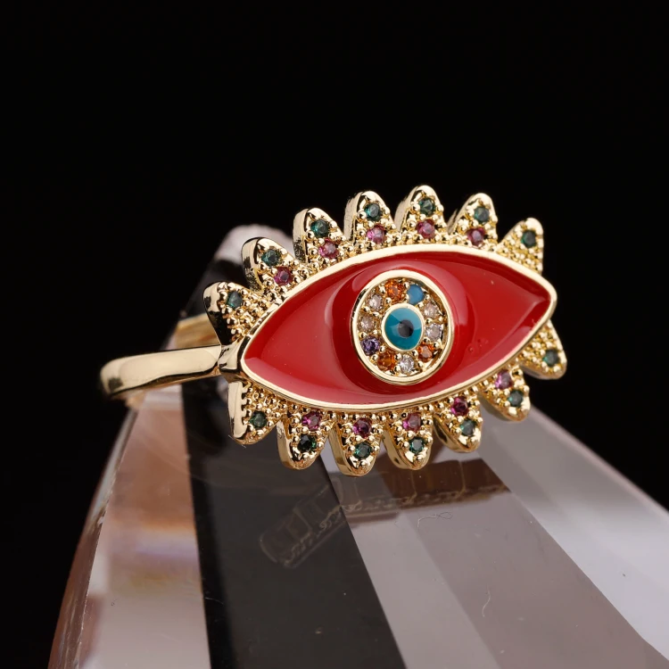 

Fashion Jewelry Gold Plated Devil Eye Rings Copper Colourful Zircon Gemstone Ring For Lady New Arrival 2021, Picture