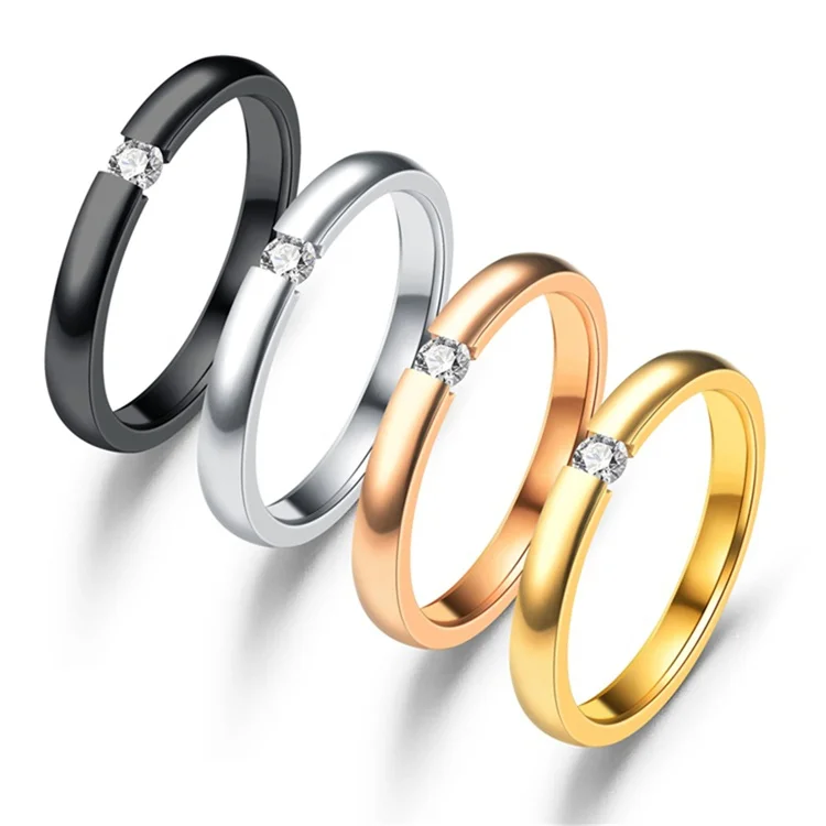 

Fashionable stainless steel ring, micro-inlaid zircon ring, simple Korean wedding ring inlaid with diamonds, Silver/gold/rose gold/black