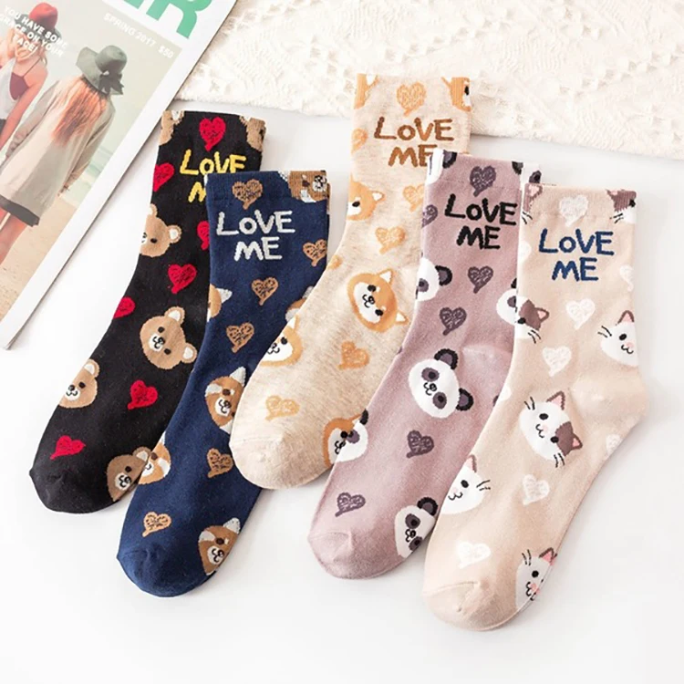 

Hot sale socks women foot warm cotton jacquard thick custom slouch animal cute designer socks women for student adult, As picture shows