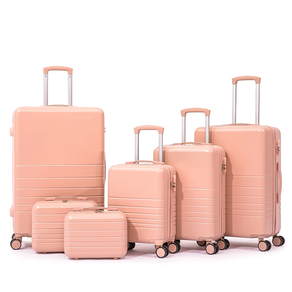 

Custom ABS Carry on Luggage Pink 6 Pcs Hardshell Bag Travel Luggage Sets with Spinner Wheels koffer Luggage