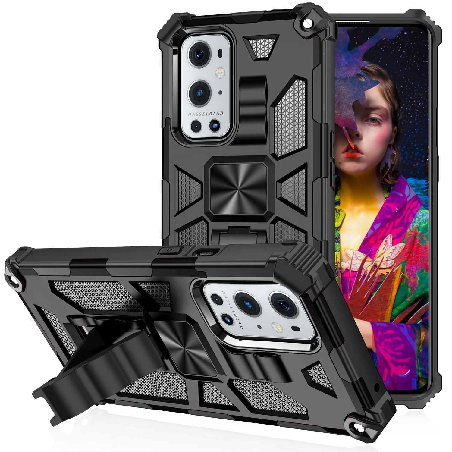 

Luxury Mobile Phone Case 2 in 1 Military Design Cell Phone Accessories for Oneplus 9 Pro with Stand Function, Multi-color, can be customized