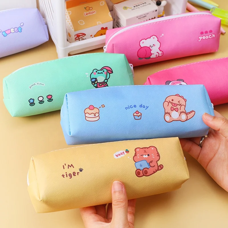 

Cheap cute school stationery bag cartoon kawaii leather pencil case for girls