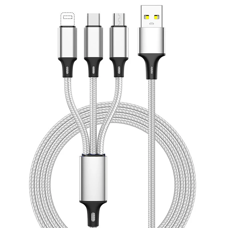 

OEM Nylon Braided Fast Charging Micro Usb 8pin Type-C Multi Port Function 3 in 1 usb Charing cable For Mobile Phone