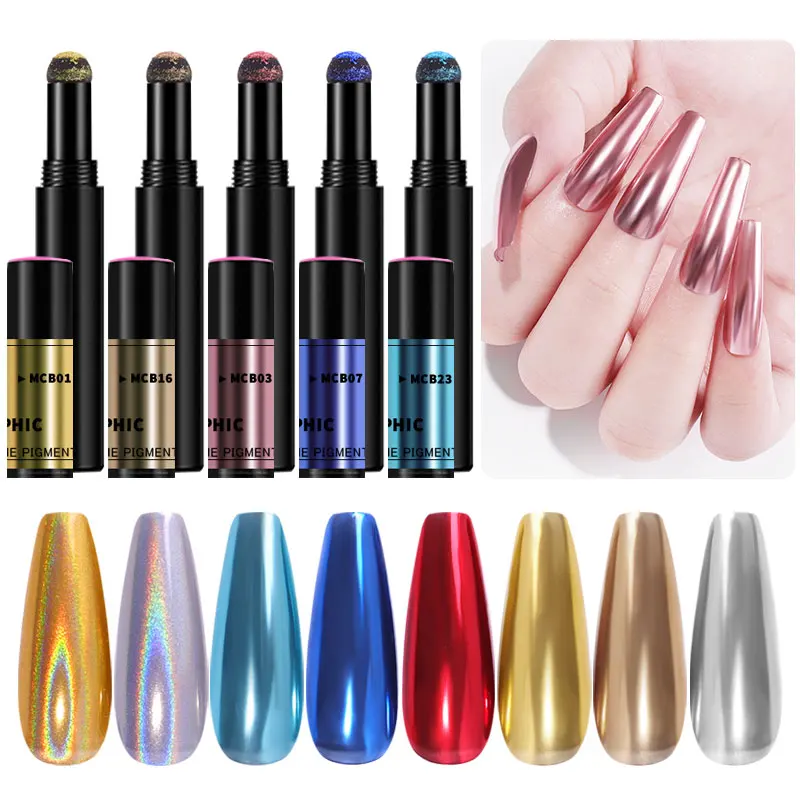 

New Nail Art Manicure Mirror Effect Chrome Air Cushion Magic Powder Pen, 10 colors