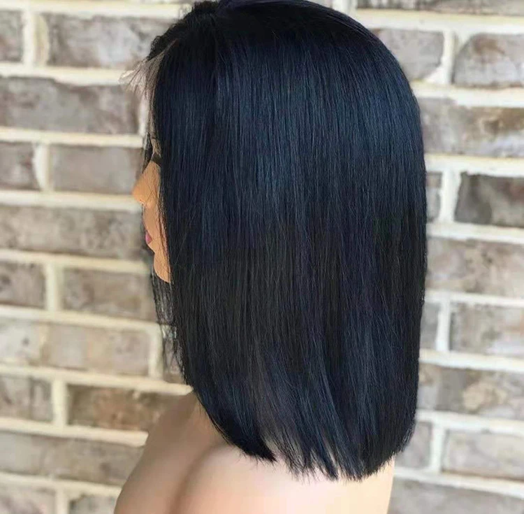 

Hot selling 10inch 180% density jet black short bob wig Brazilian human hair bob wigs lace front short wigs