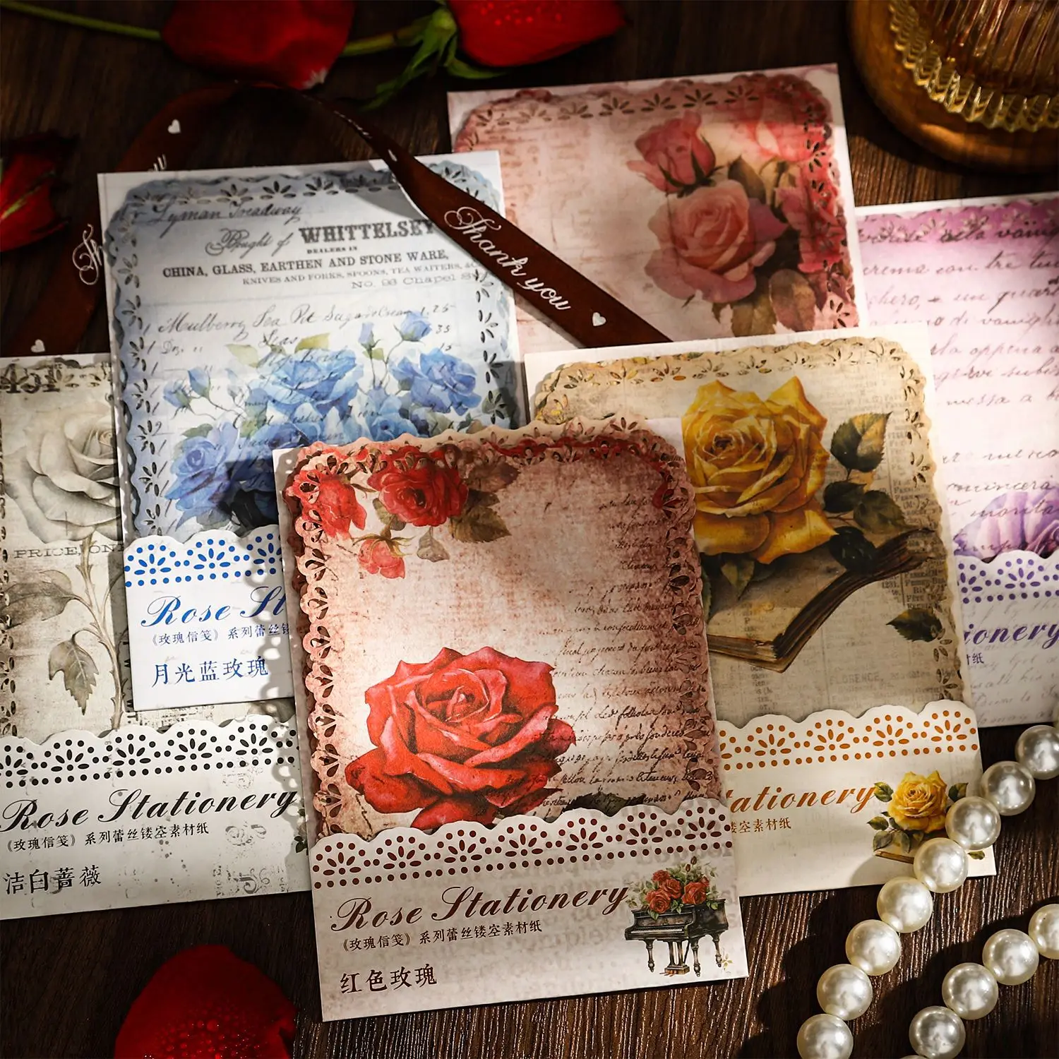 

10pcs/pack Stock Paper Rose Letterhead Series Openwork Lace Handbook Material