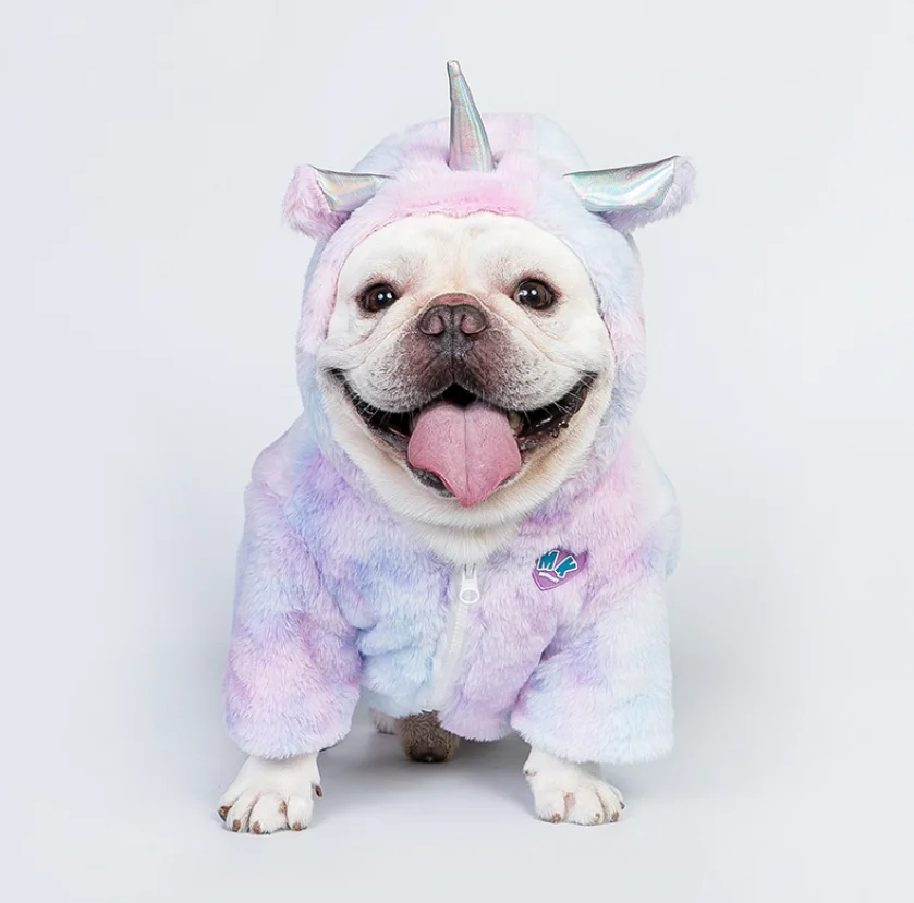 

Pet Clothes Winter Cute Ice Cream Color Unicorn Design Little Angel Environmental Protection Fur Big Dog Coat Warm