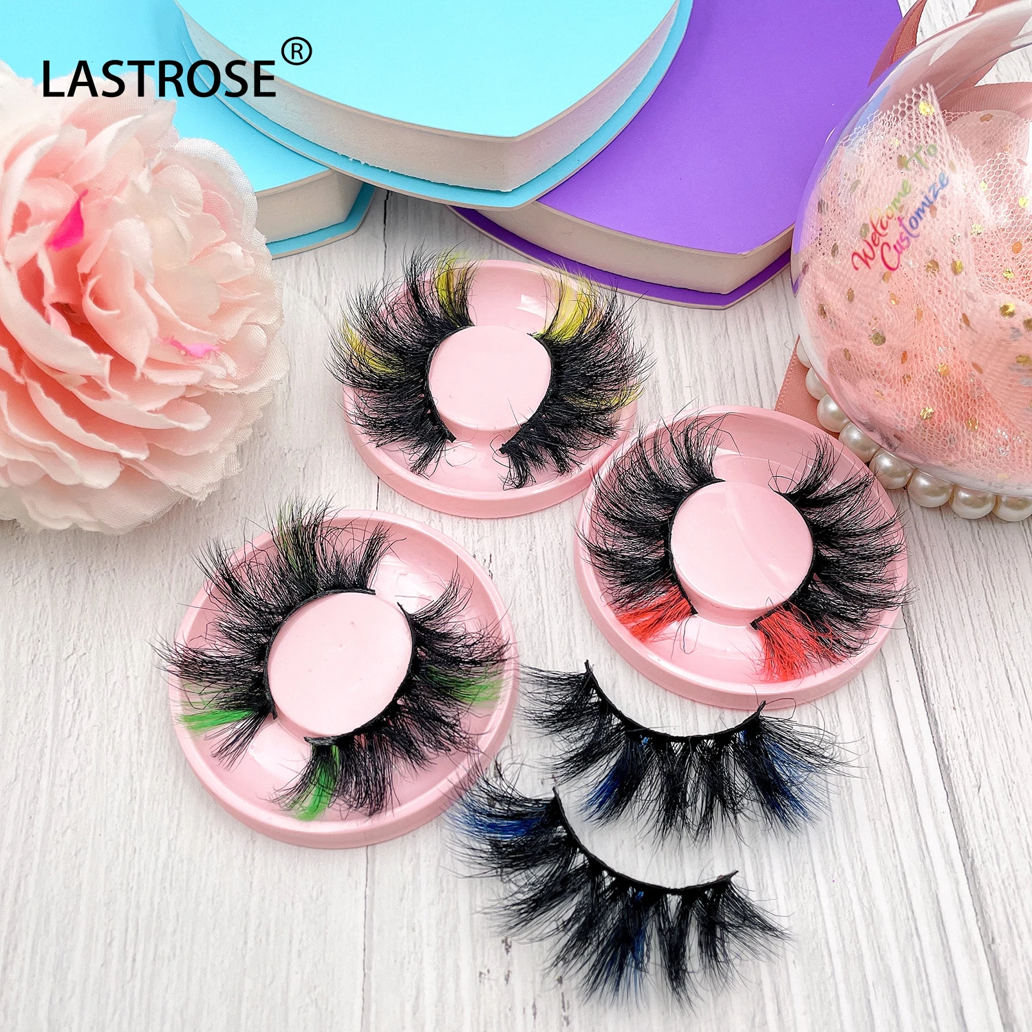 

Lastrose 25mm mink color lashes vendor private label 3d 8d Wholesale colored eyelash strip cruelty free 25mm color eyelash mink