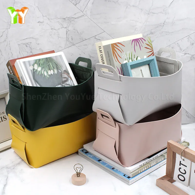 

2021 YY Wholesale PU Leather Home Decor Storage wood storage kids desk basket Holder leather storage tray, Multi- color / customized color
