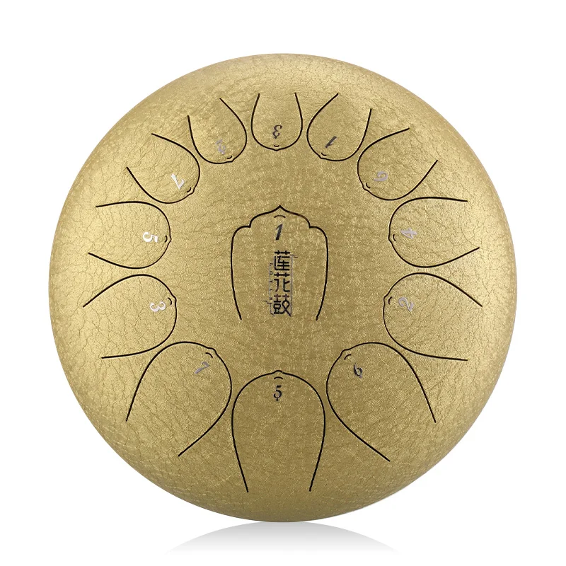 

Hot Selling Upgraded 13 Notes 12.5 Inch Steel Tongue Drum Handpan Drum C Major, Gold, green, navy blue, red, etc