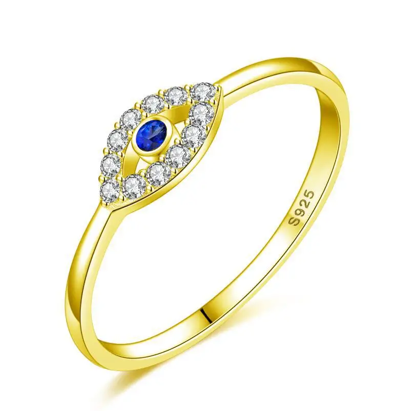 Trending Gold Plated Evil Eye Rings CZ Gold Plated 925 Silver Zircon Blue Eye Ring for women