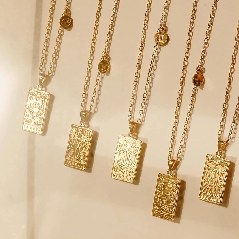

18K Gold 12 Constellation Square Animal Pendant Chain Necklace for Women Stainless Steel Jewelry Wholesale, Gold plated