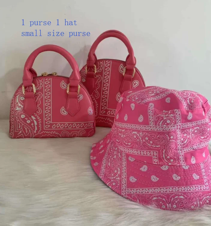 

2021 New Arrival Cashew Flower Bucket Purse and Hats 2 Piece Set Women Hand Bags Ladies Purses and Handbags