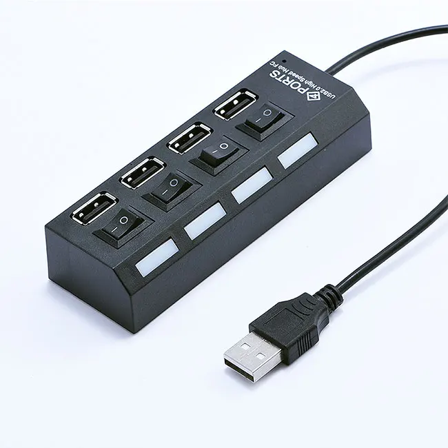 

High Speed 4 in 1 Usb Hub 4 port independent switch With chip and LED USB 2.0 Hub for laptop