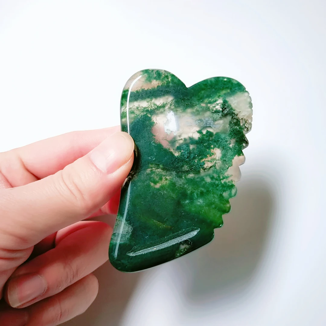 

Natural Moss Agate Stone Guasha Facial Neck Body Gua Sha Board Massager