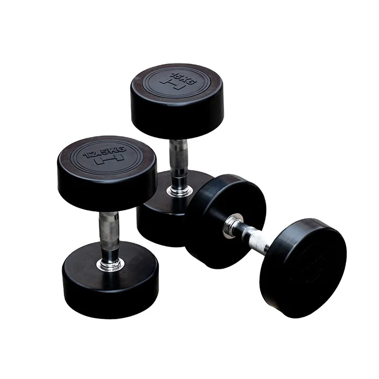 

factory sell round head rubber gym equipment dumbbell colour rubber coated round head dumbbell, Black