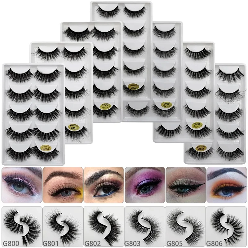 

5 pairs 100% Real Fake Mink Eyelashes 3D Natural False Eyelashes 3d Mink Lashes Soft Eyelash Extension Makeup Kit Cilios G806