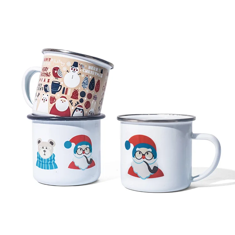 

Christmas Sales promotion High Grade 11 oz enamel sublimation mugs white mug steel enamel camp mug with handle, Customized colors acceptable