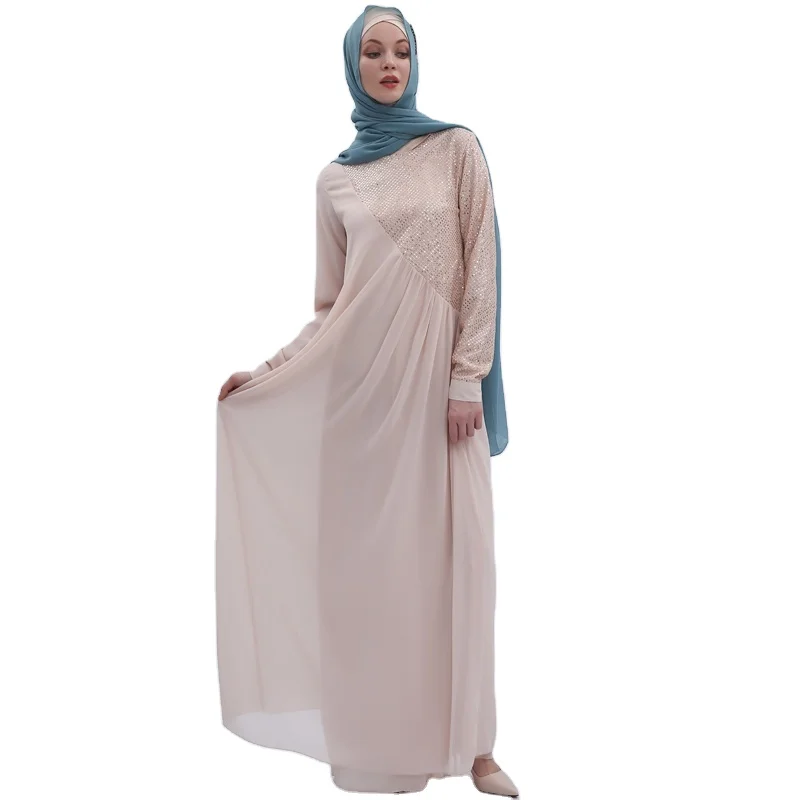 

Wholesale fashion chiffon dress shimmer paillettes long dress for women
