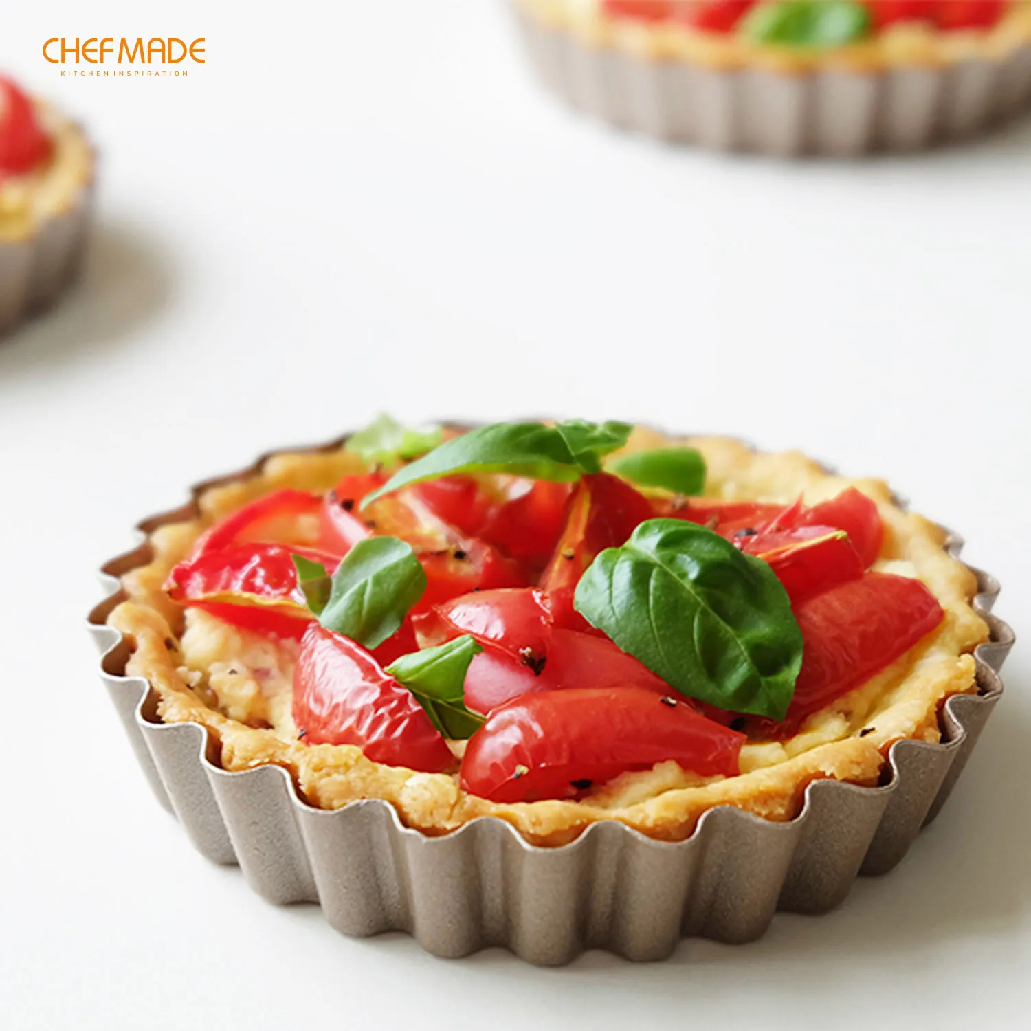 

CHEFMADE WK9022 Bakeware Removable Loose Bottom 4-Inch 4Pcs Oven Baking Carbon Steel Non-Stick Round Quiche Mini Tart Pan Set