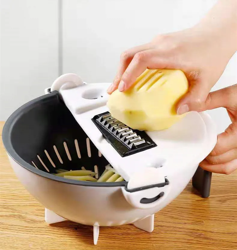 

GAT91 Rotate Vegetable Cutter Manual Slicer Fruit Cutter Mandoline Choppers 9 in 1 Shredder Carrot Grater with Draining Basket