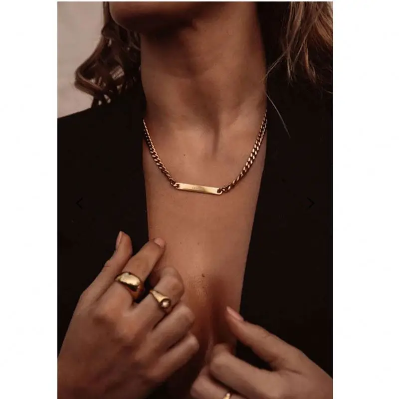 

Jewelry 18K Gold Plated Plain Bar Choker Necklace Stainless Steel Necklace Tarnish Free Jewelry Wholesale