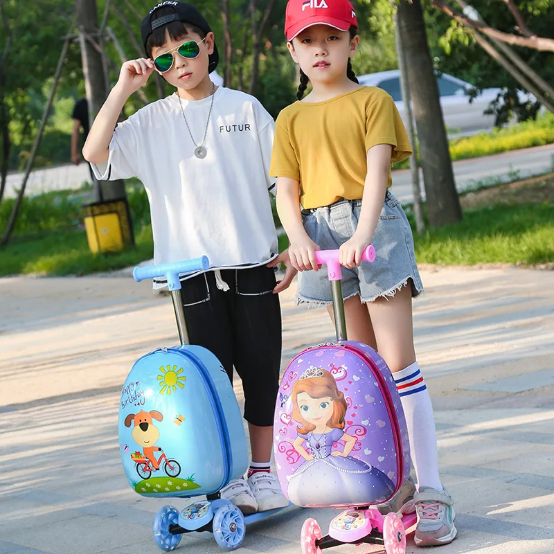 

Wholesale folding cartoon children wheels rolling school bag trolley valise scooter kids scooter bag