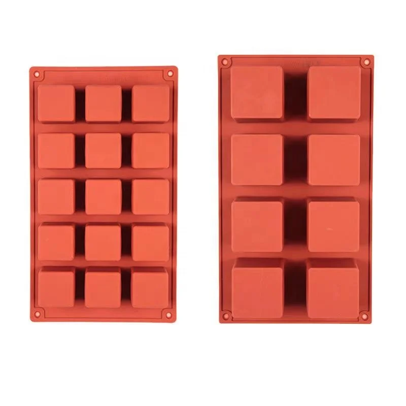 

15 Cavity Square Building Block Shape Mousse Cake Baking Silicone Molds 8 Cavity Cube Square Shape Mousse Cake Silicone Mold, Red,white