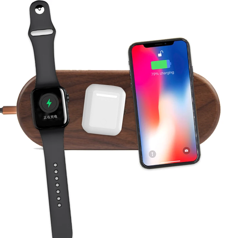 

New Fashion Multi Coil 3In1 Universal Phone Wood Wireless Charger