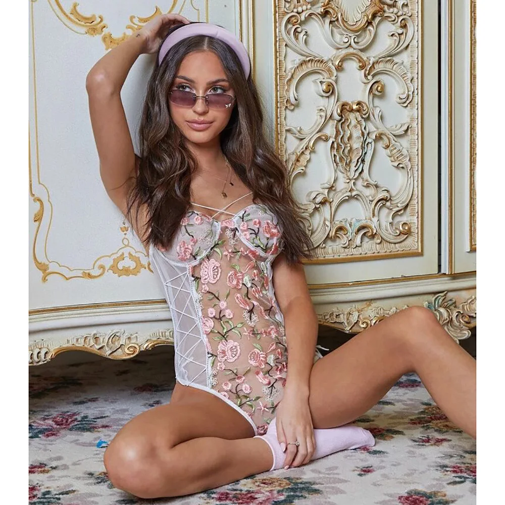 

New Arrival mature Women Sexy lace Teddy Transparent embroidery ensemble bodysuit lingerie