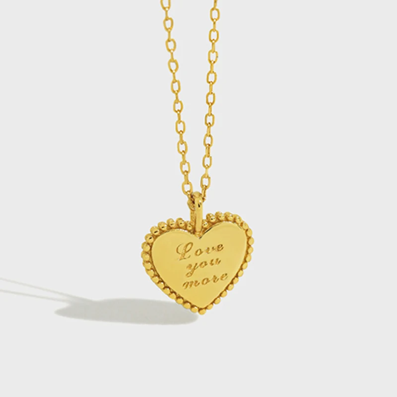 

love you more romantic anniversary present heart pendant sterling silver 925 jewelry 18K gold plated vermeil necklace for women