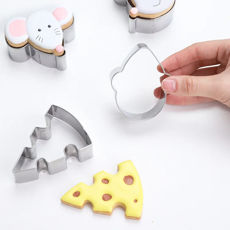 

Customize style Cartoon mouse shape biscuit mold stainless steel cookie tools fondant cookie cutting, Silver