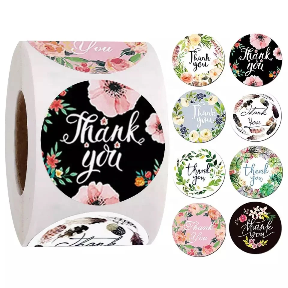 

500Pcs/Roll Thank You Stickers Handmade Sticker Circle Stationery thank you for your order Gift Seal Labels thank you sticker