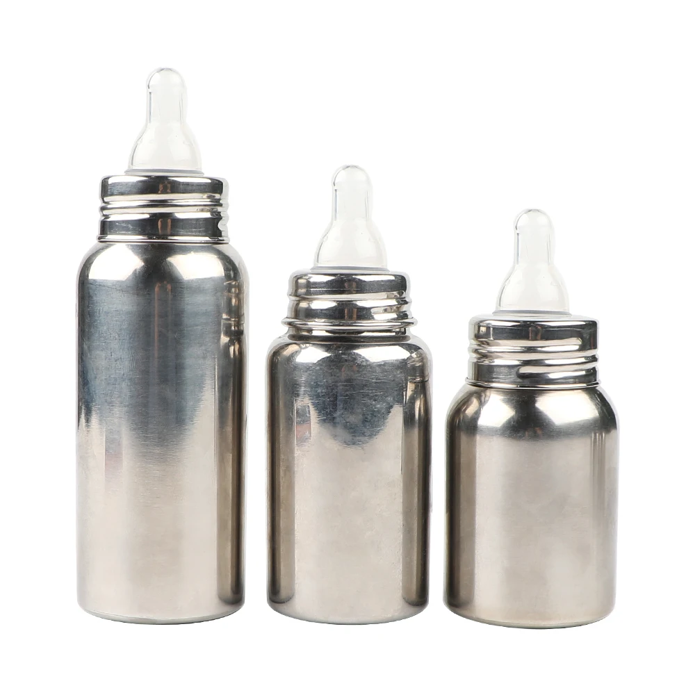 

2021 New design Custom Design Professional stainless steel metal Baby Milk Bottle, Silver