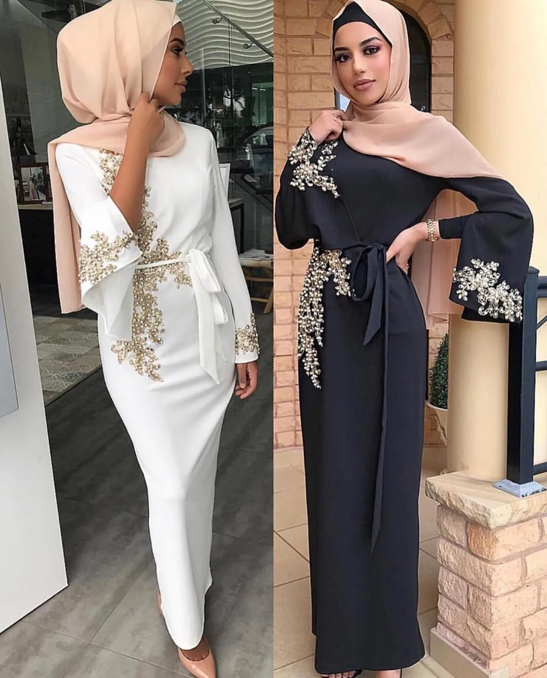 

MSD2003 High Quality Pearls Beads Party Islamic Clothing Long Abaya Muslim Dress for Women, As show