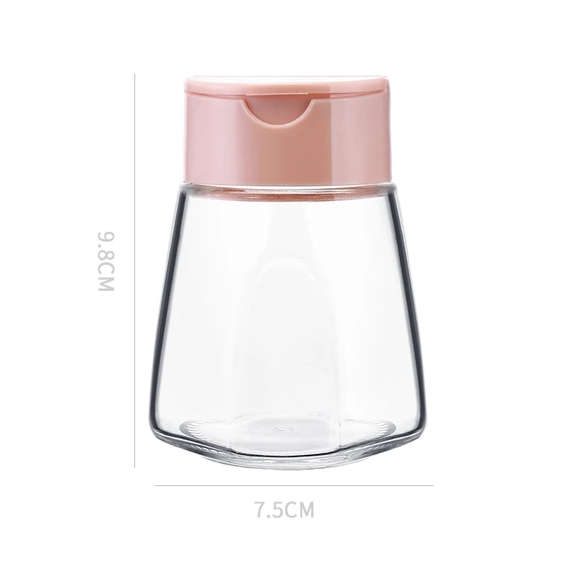 

2022 Hot Sale transparent glass seasoning jar with multi-functional food grade lid customized lid salt sugar pepper spice jar, Pink