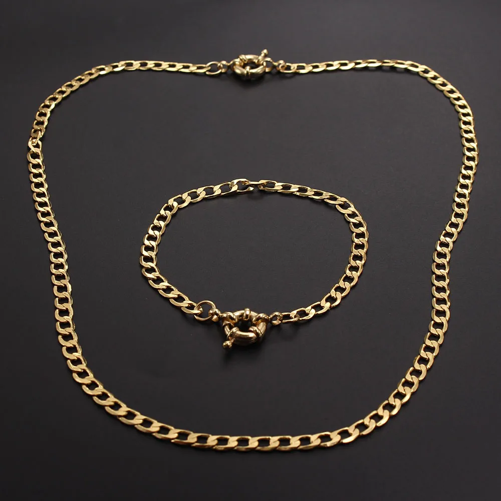 

MHS.SUN Fashion Rudder Buckle Chunky Chain Necklace Braclets For Women/Men Vintage Gold Color Jewelry Set Simple Design