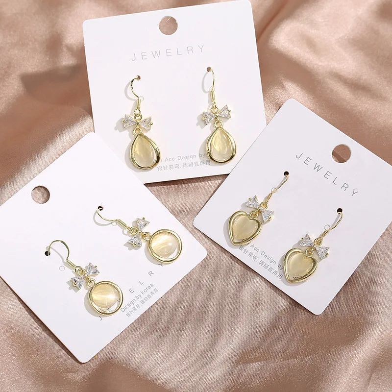

Korean New Design Women Girls High Quality 925 Silver Needle Gold Plated Dangle Earrings Round Heart Drop Earrings, Picture shows