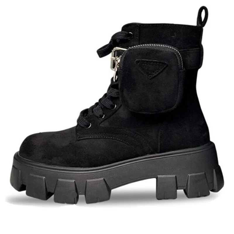 

Dropshipping Women's Suede Pocket Boots Women Thick Bottom Luxury Platform Shoes Ankle Fashion Lace-up Ladies Footwear