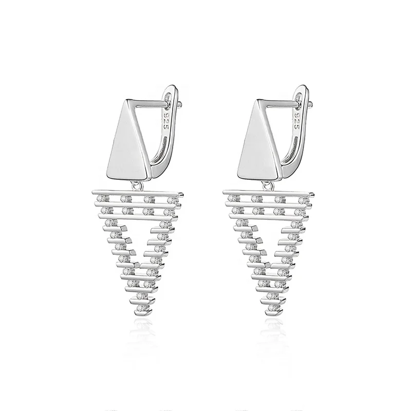 

Geometric Triangle Elegant Tassel Dangle Drop Earrings silver Paper Clip-on earrings