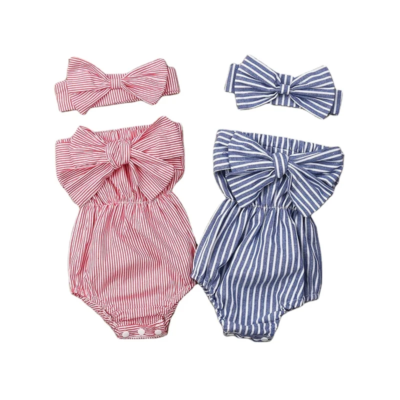 

baby clothes baby girls cotton stripe rompers romper and bow clothes, Pink,blue
