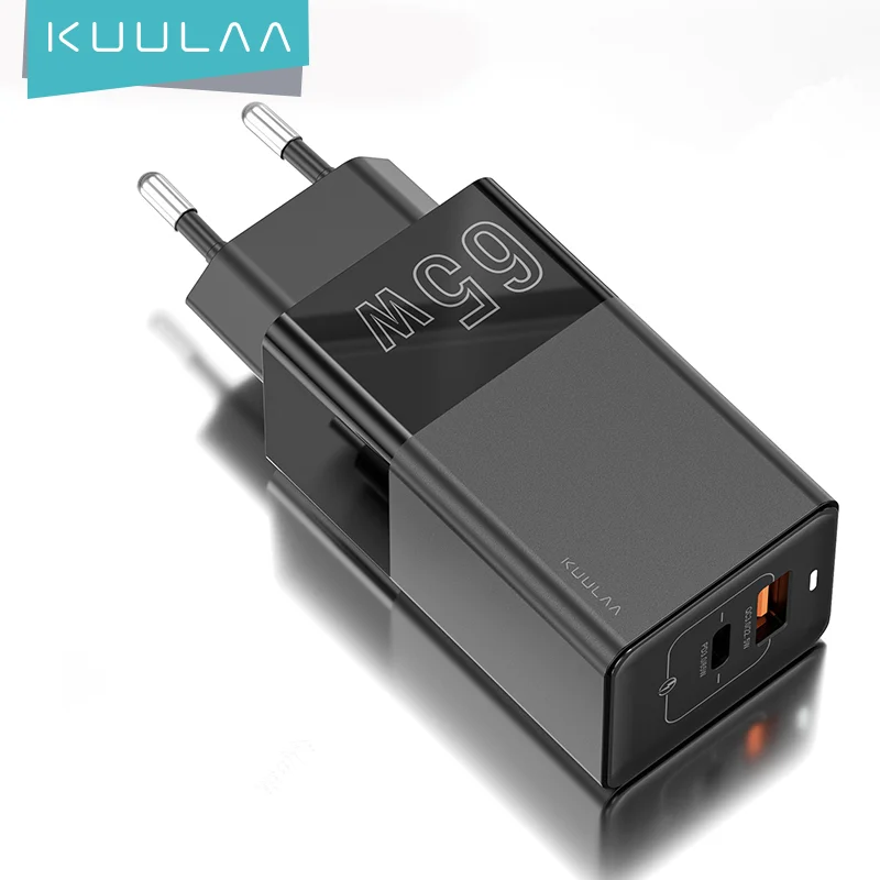 

KUULAA 2021 New 65 Watt Usb Charger GaN Usb-C PD QC3.0 Wall Charger Adapter GaN Wall GaN Charger 65W for laptop, Black white