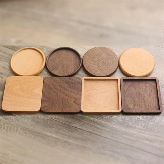 

J762 Custom Coffee Blank Square Round Pallet Cup Mat Sublimation Tea Tray Square Bamboo Wood Coaster For Drink