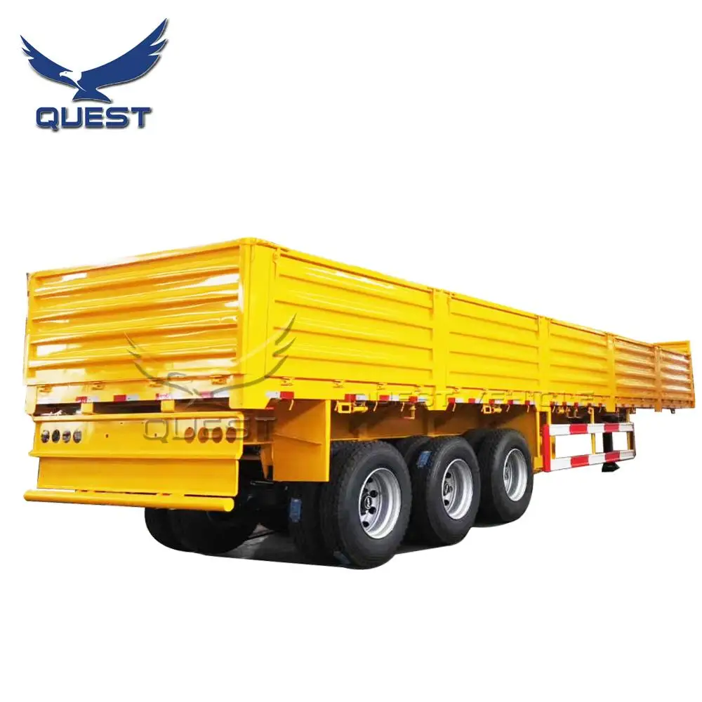 

QUEST 40ft 50tons Flatbed Semi Trailer with Sides Wall Long Flat Bed Cargo Trailers for sale, Customers optional