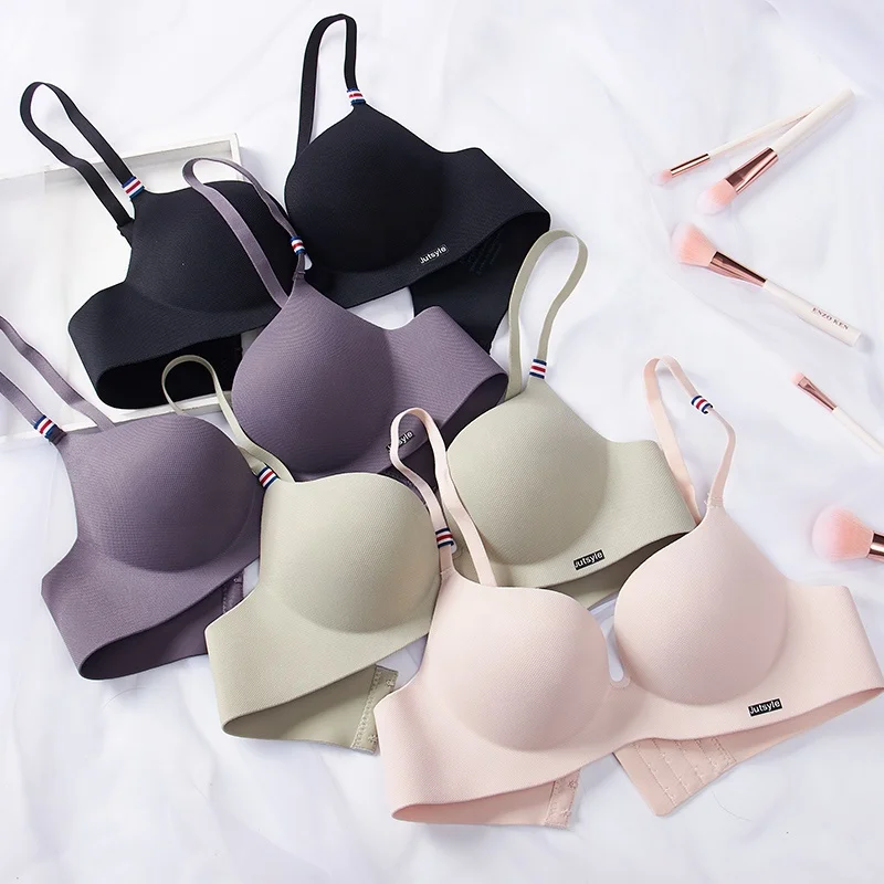 

Low price sexy one-piece no steel ring push up deep V no trace breast bra, Black;pink;green;gray