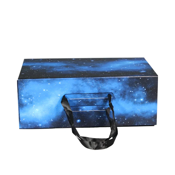 

Luxury Spot supplies clothing shoes folding starry bule gift box with magnetic closure for cosmetic packaging boxes